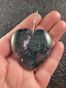 Dark Green Heart Shaped Moss Agate Stone Jewelry Pendant Crystal Ornament #SdFaSrDwhjw