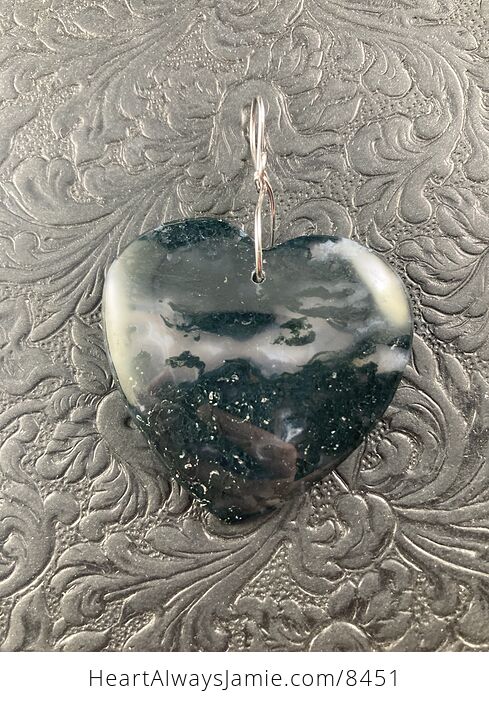 Dark Green Heart Shaped Moss Agate Stone Jewelry Pendant Crystal Ornament - #7NGC0TP89jA-4