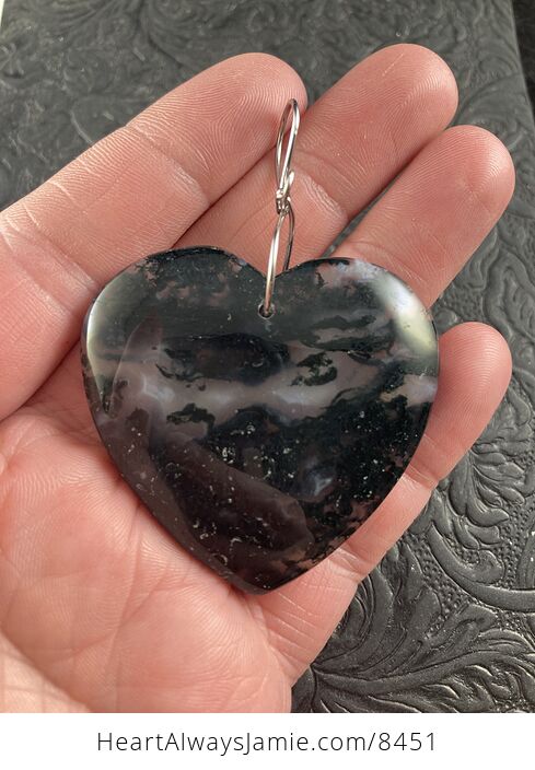 Dark Green Heart Shaped Moss Agate Stone Jewelry Pendant Crystal Ornament - #7NGC0TP89jA-1