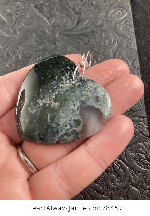 Dark Green Heart Shaped Moss Agate Stone Jewelry Pendant Crystal Ornament - #BDIPmFL8ykw-3