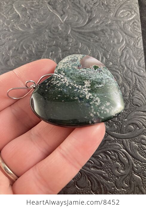 Dark Green Heart Shaped Moss Agate Stone Jewelry Pendant Crystal Ornament - #BDIPmFL8ykw-4