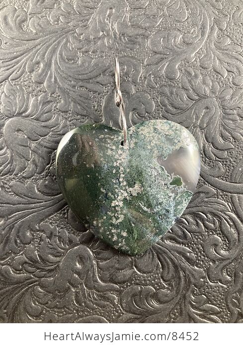 Dark Green Heart Shaped Moss Agate Stone Jewelry Pendant Crystal Ornament - #BDIPmFL8ykw-1