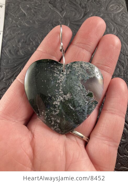 Dark Green Heart Shaped Moss Agate Stone Jewelry Pendant Crystal Ornament - #BDIPmFL8ykw-2