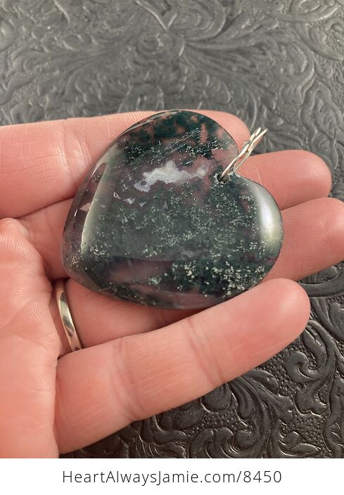 Dark Green Heart Shaped Moss Agate Stone Jewelry Pendant Crystal Ornament - #SdFaSrDwhjw-2