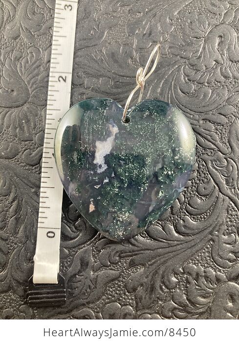 Dark Green Heart Shaped Moss Agate Stone Jewelry Pendant Crystal Ornament - #SdFaSrDwhjw-5
