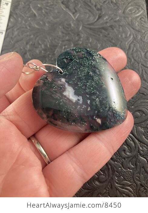 Dark Green Heart Shaped Moss Agate Stone Jewelry Pendant Crystal Ornament - #SdFaSrDwhjw-3