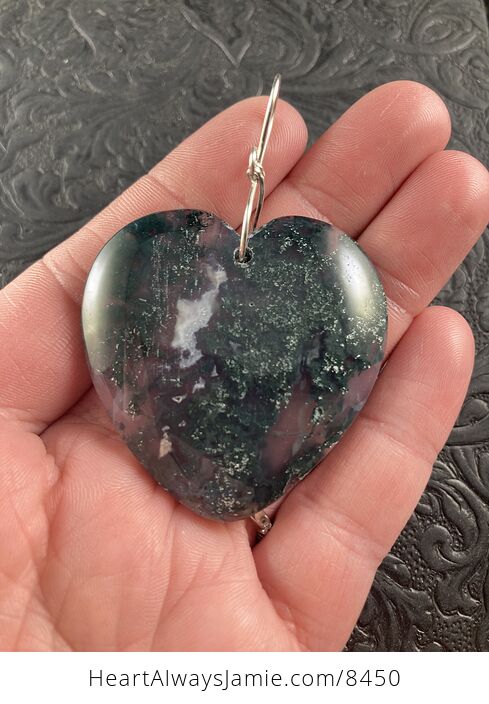 Dark Green Heart Shaped Moss Agate Stone Jewelry Pendant Crystal Ornament - #SdFaSrDwhjw-1