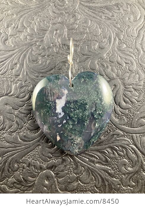 Dark Green Heart Shaped Moss Agate Stone Jewelry Pendant Crystal Ornament - #SdFaSrDwhjw-4