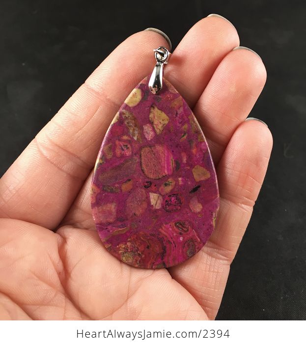 Dark Pink and Brown Choi Finches Malachite Stone Pendant Necklace - #5dDyWr7u4U0-2