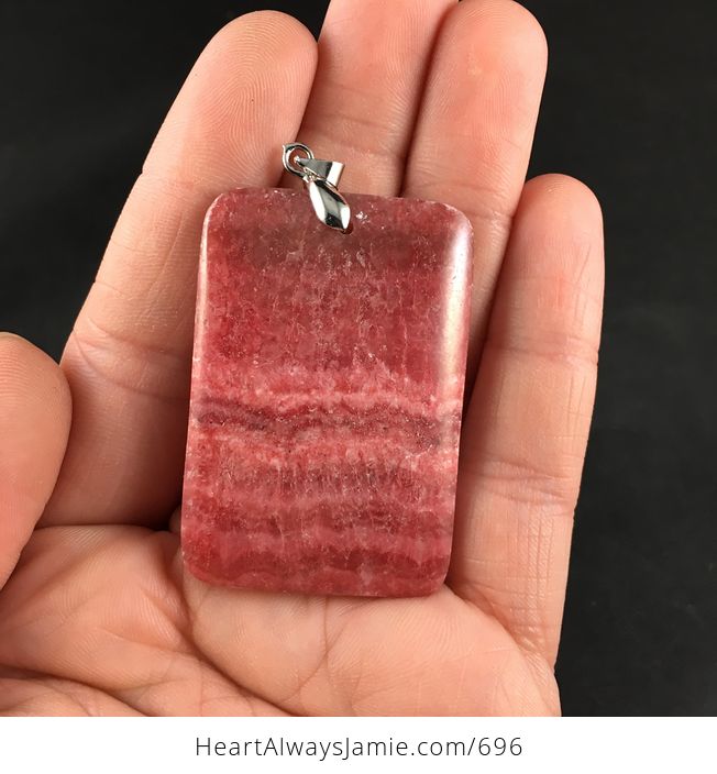 Dark Pink Striped Argentina Rhodochrosite Stone Pendant Necklace - #hwli5JW1oWs-4