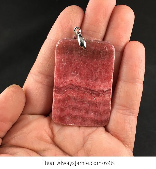 Dark Pink Striped Argentina Rhodochrosite Stone Pendant Necklace - #hwli5JW1oWs-5