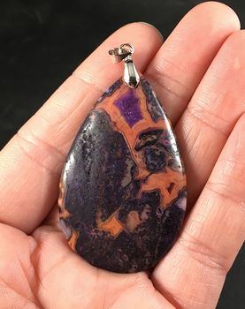 Dark Purple and Orange Crazy Lace Agate Stone Pendant #k9A1rdRRDuU