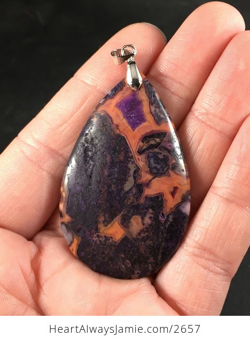 Dark Purple and Orange Crazy Lace Agate Stone Pendant - #k9A1rdRRDuU-1
