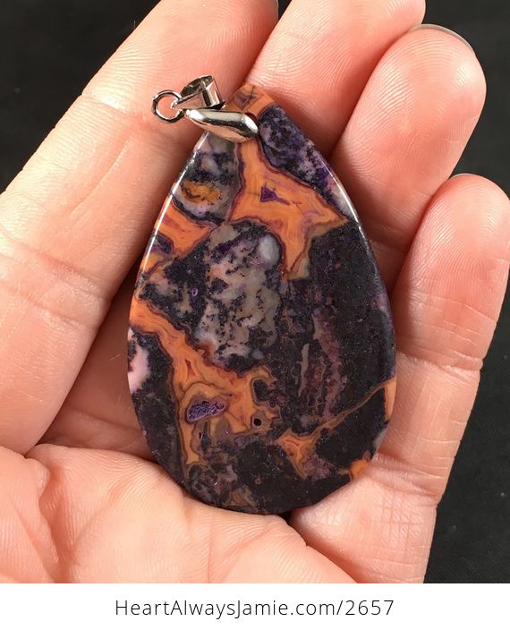 Dark Purple and Orange Crazy Lace Agate Stone Pendant Necklace - #k9A1rdRRDuU-2