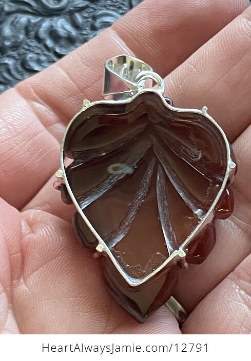 Dark Sardonyx Stone Carved Leaf Stone Jewelry Pendant - #HrCxYgV4byQ-5