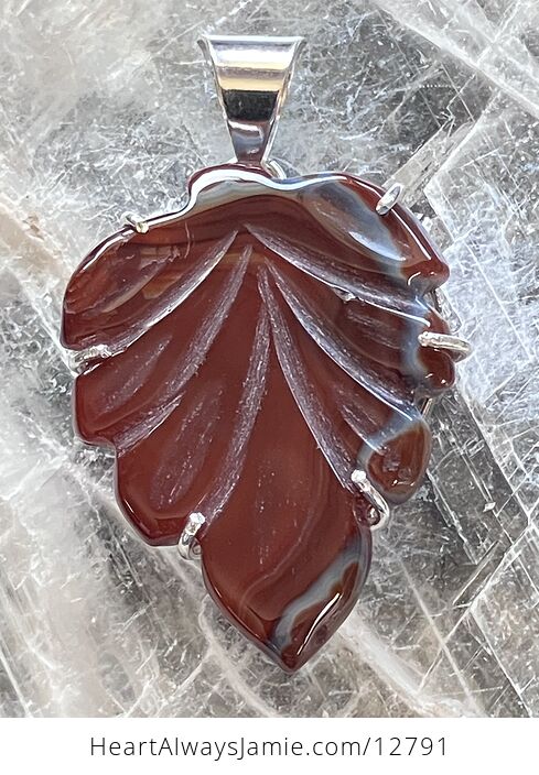 Dark Sardonyx Stone Carved Leaf Stone Jewelry Pendant - #HrCxYgV4byQ-1