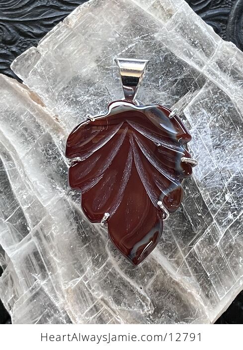 Dark Sardonyx Stone Carved Leaf Stone Jewelry Pendant - #HrCxYgV4byQ-2