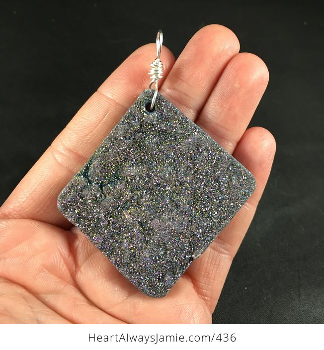 Dazzling Diamond Shaped Purple and Gold Titanium Druzy Agate Stone Pendant - #voaiM9C6uCw-1
