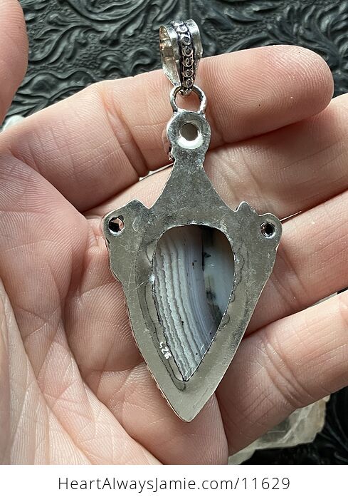 Dendritic Banded Agate and Rainbow Moonstone Crystal Stone Jewelry Pendant - #28XaTp6V3ac-5