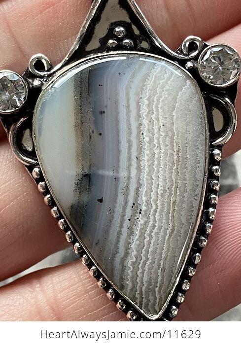 Dendritic Banded Agate and Rainbow Moonstone Crystal Stone Jewelry Pendant - #28XaTp6V3ac-3