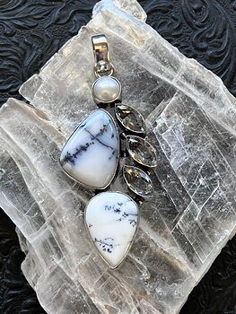 Dendritic Opal Pearl and Topaz Crystal Stone Jewelry Pendant #8WTSi4qiLdA