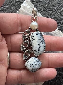 Dendritic Opal Pearl and Topaz Crystal Stone Jewelry Pendant #cc2c0YTDpEc