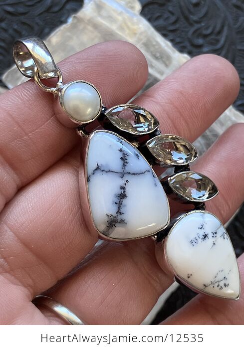 Dendritic Opal Pearl and Topaz Crystal Stone Jewelry Pendant - #8WTSi4qiLdA-3