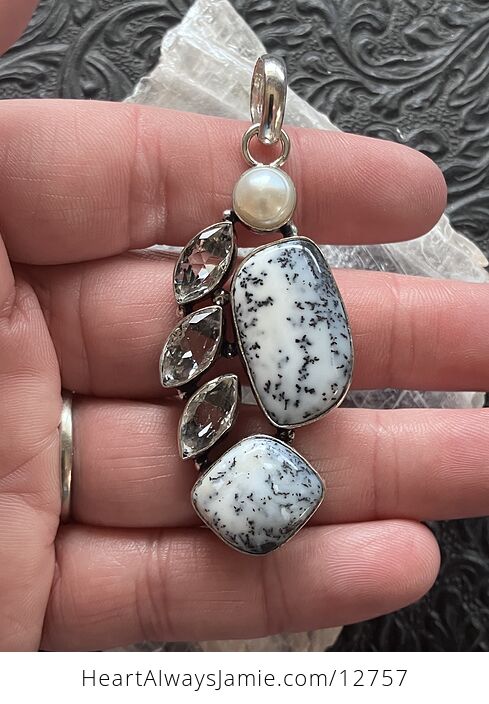 Dendritic Opal Pearl and Topaz Crystal Stone Jewelry Pendant - #cc2c0YTDpEc-1