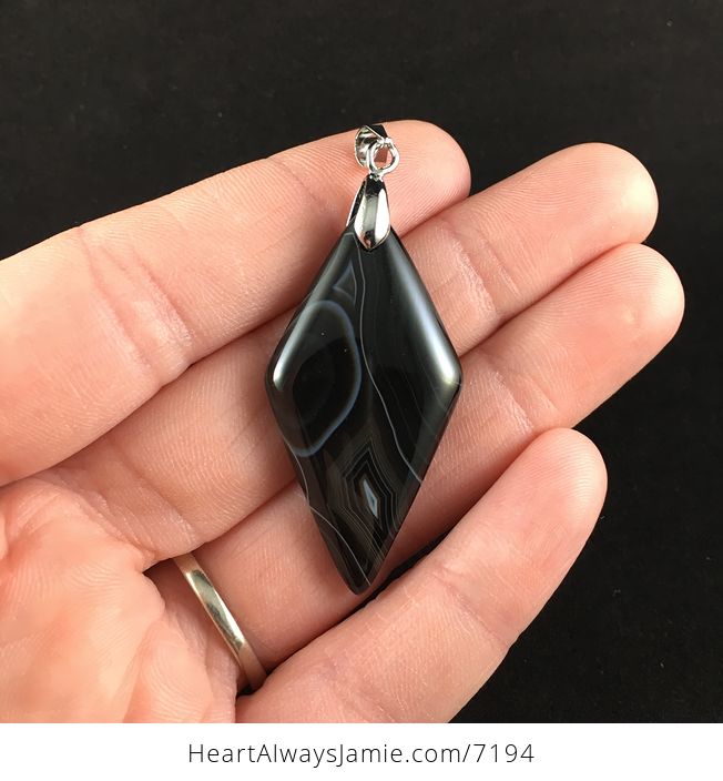 Diamond Shaped Black Onyx Agate Stone Jewelry Pendant - #ZCwLERakrTk-1