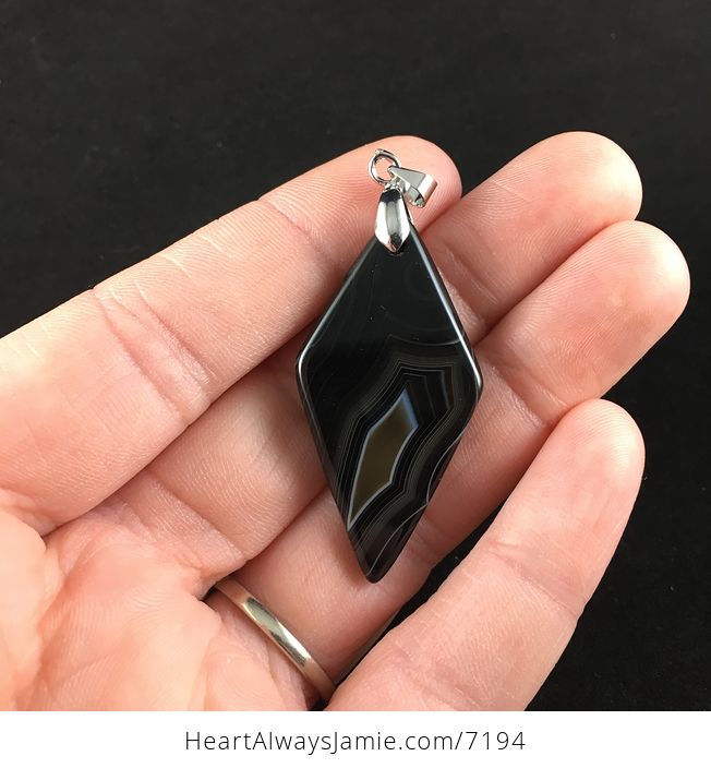 Diamond Shaped Black Onyx Agate Stone Jewelry Pendant - #ZCwLERakrTk-2