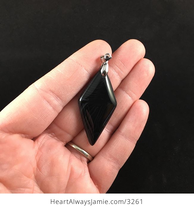 Diamond Shaped Black Onyx Agate Stone Jewelry Pendant Necklace - #i5P3O4Um2lo-5