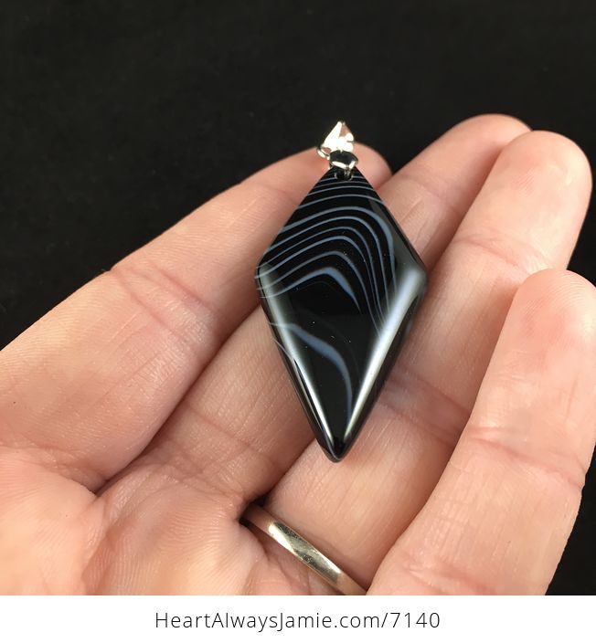 Diamond Shaped Black Striped Onyx Agate Stone Jewelry Pendant - #B9u0CUGTH8Q-2