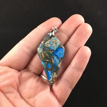 Diamond Shaped Blue Sea Sediment Jasper Stone Jewelry Pendant #6xdg479Ghgg
