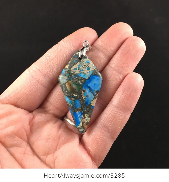 Diamond Shaped Blue Sea Sediment Jasper Stone Jewelry Pendant - #6xdg479Ghgg-1