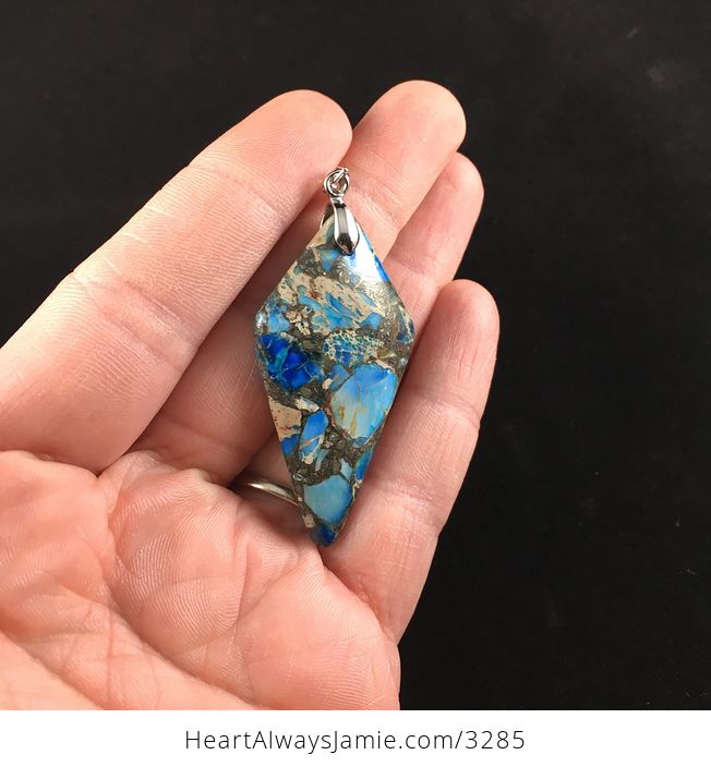 Diamond Shaped Blue Sea Sediment Jasper Stone Jewelry Pendant Necklace - #6xdg479Ghgg-3