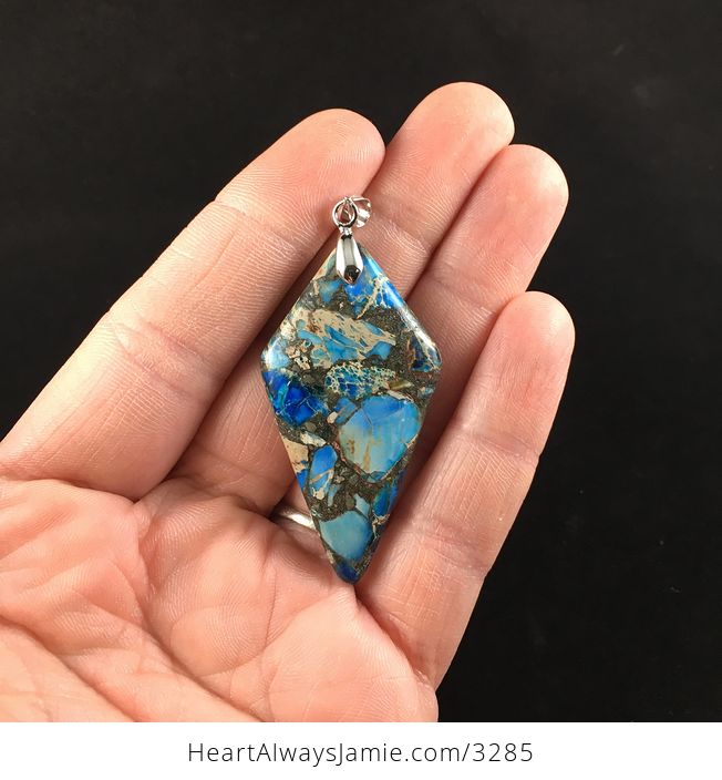 Diamond Shaped Blue Sea Sediment Jasper Stone Jewelry Pendant Necklace - #6xdg479Ghgg-2