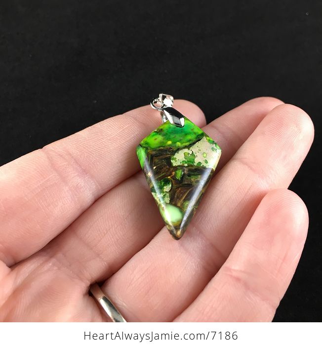 Diamond Shaped Bornite and Green Sea Sediment Jasper Stone Pendant - #QQIYXpJIfmc-4