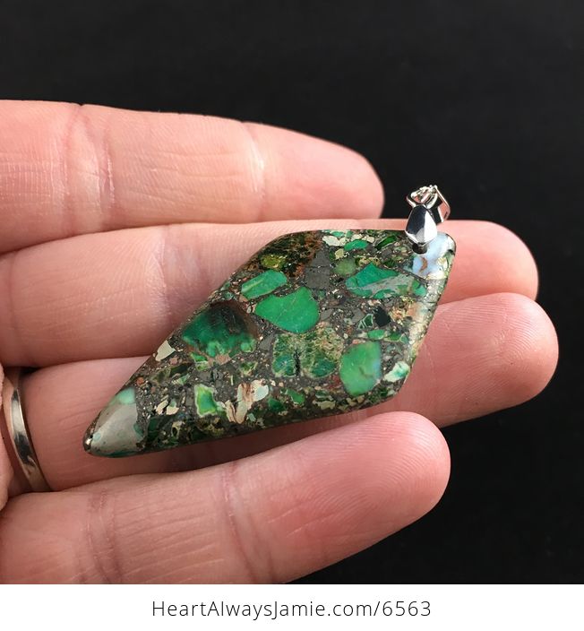 Diamond Shaped Green Sea Sediment Jasper Stone Jewelry Pendant - #By1JaNPrMJA-3