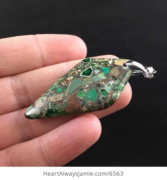 Diamond Shaped Green Sea Sediment Jasper Stone Jewelry Pendant - #By1JaNPrMJA-7