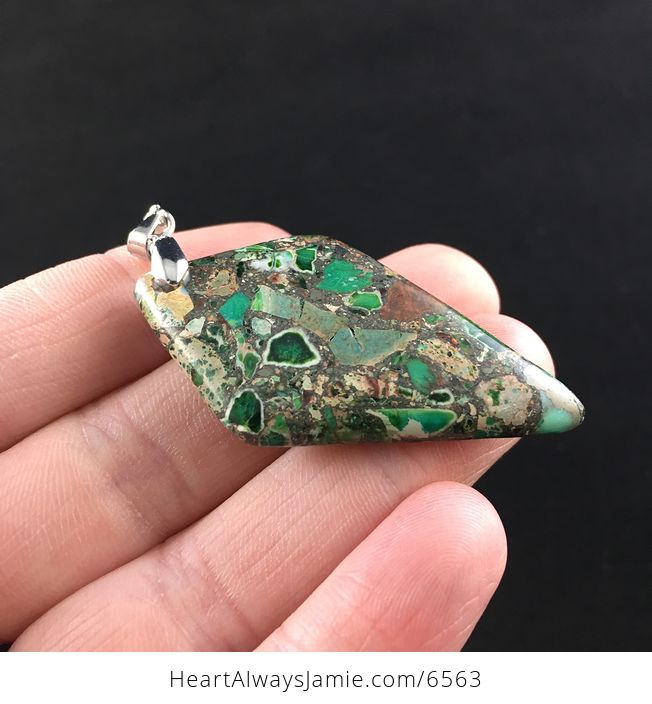 Diamond Shaped Green Sea Sediment Jasper Stone Jewelry Pendant - #By1JaNPrMJA-8
