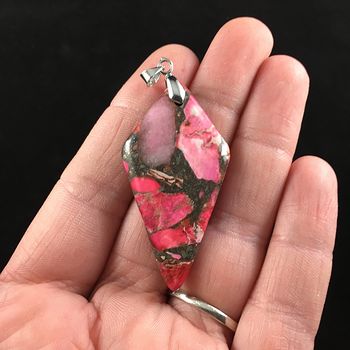 Diamond Shaped Pink Sea Sediment Jasper Stone Jewelry Pendant #2nyS0IZckIY