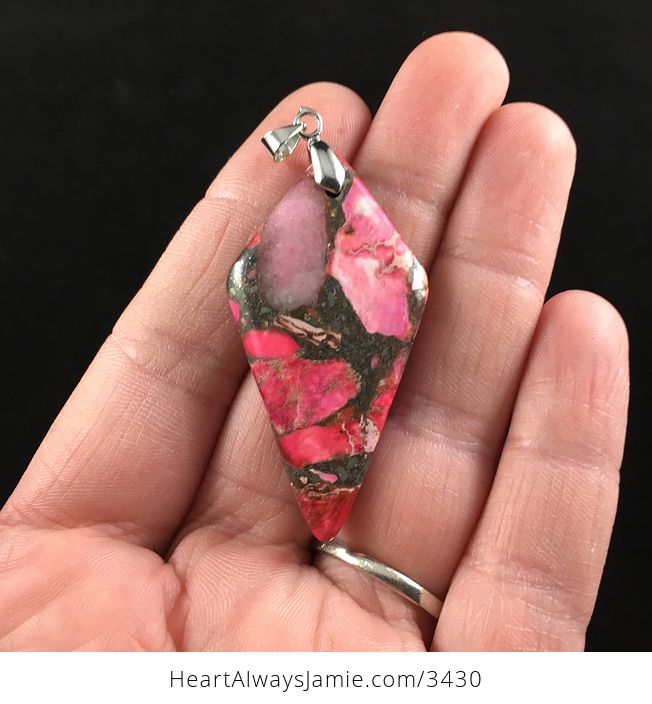 Diamond Shaped Pink Sea Sediment Jasper Stone Jewelry Pendant - #2nyS0IZckIY-1