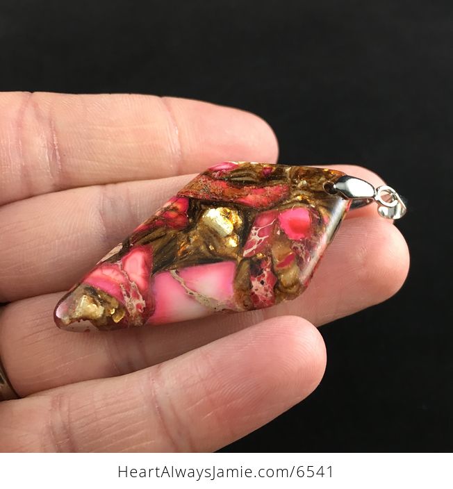 Diamond Shaped Pink Sea Sediment Jasper Stone Jewelry Pendant - #lQF2oHCBmOA-3