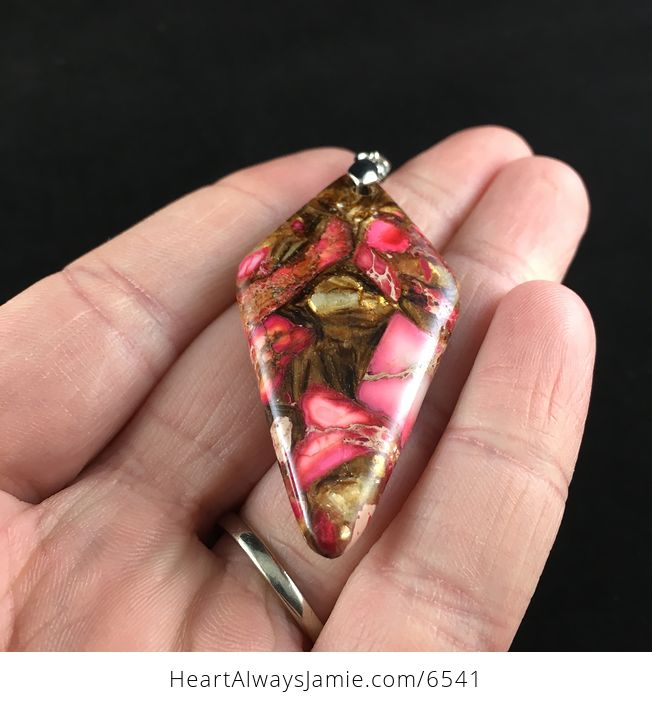 Diamond Shaped Pink Sea Sediment Jasper Stone Jewelry Pendant - #lQF2oHCBmOA-2