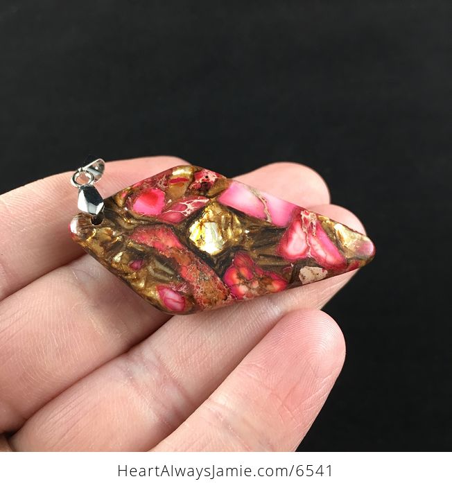 Diamond Shaped Pink Sea Sediment Jasper Stone Jewelry Pendant - #lQF2oHCBmOA-4