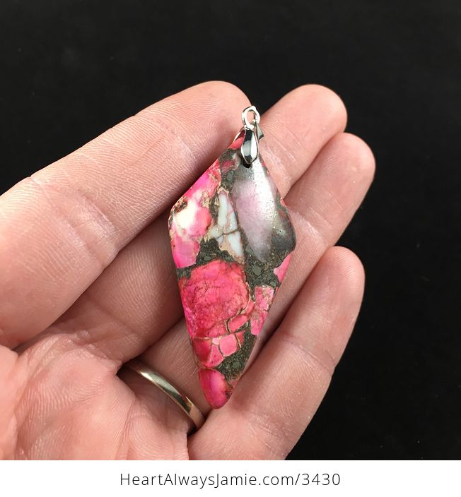 Diamond Shaped Pink Sea Sediment Jasper Stone Jewelry Pendant Necklace - #2nyS0IZckIY-4