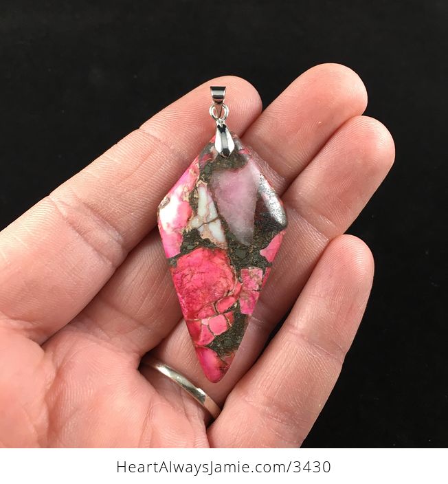 Diamond Shaped Pink Sea Sediment Jasper Stone Jewelry Pendant Necklace - #2nyS0IZckIY-2