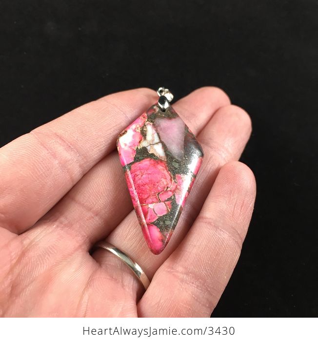 Diamond Shaped Pink Sea Sediment Jasper Stone Jewelry Pendant Necklace - #2nyS0IZckIY-5