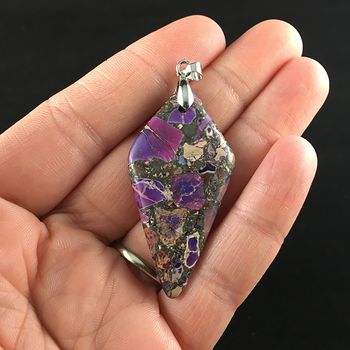 Diamond Shaped Purple Sea Sediment Jasper Stone Jewelry Pendant #EL8rfVOmsMk