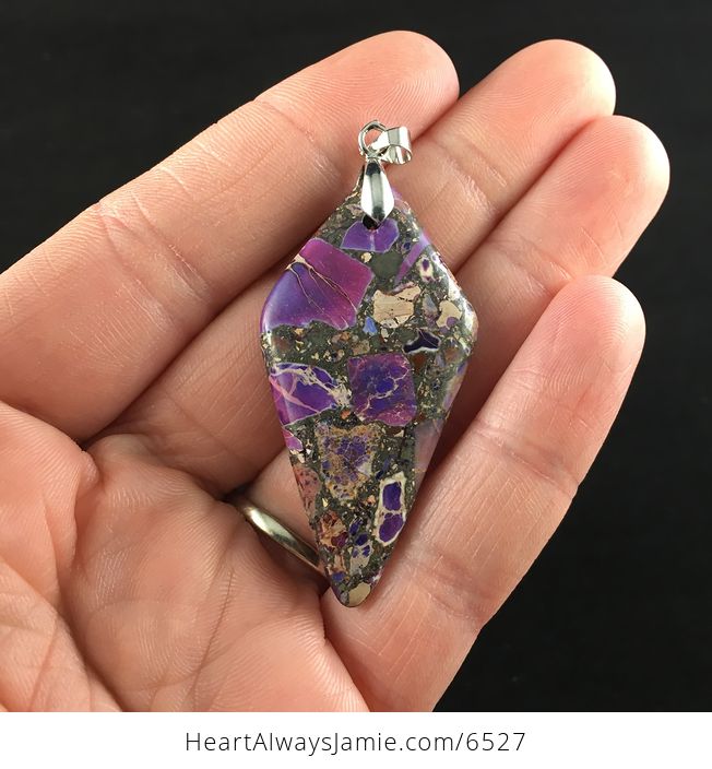 Diamond Shaped Purple Sea Sediment Jasper Stone Jewelry Pendant - #EL8rfVOmsMk-1